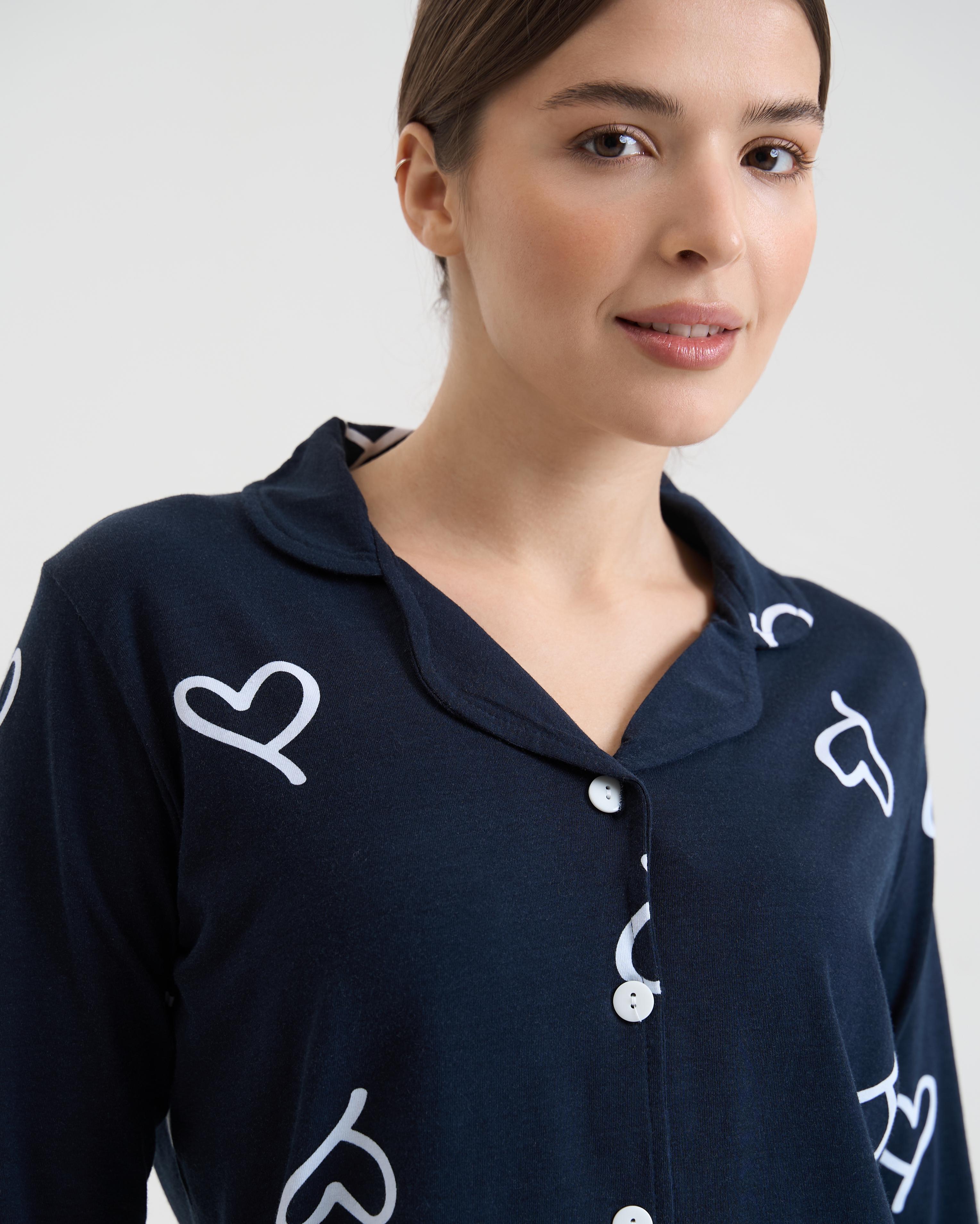 Пижама женская на пуговицах со штанами Сердечки 96808 M Темно-синий - фото 2 Пижама женская на пуговицах со штанами Сердечки 96808 M Темно-синий - фото 2