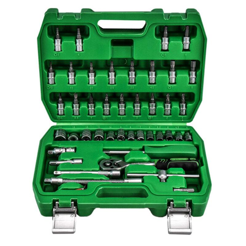 Набор инструментов Intertool ET-6046 в чемодане из торцевых головок трещоткой битами и удлинителями 46 пр.