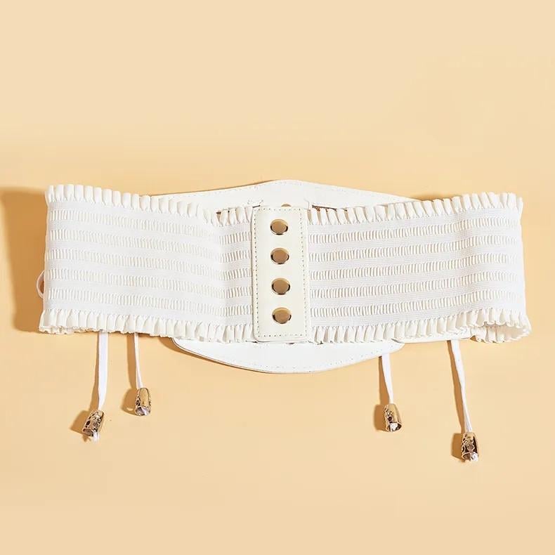 Пояс-корсет ажурний шкіряний на шнурівці Білий