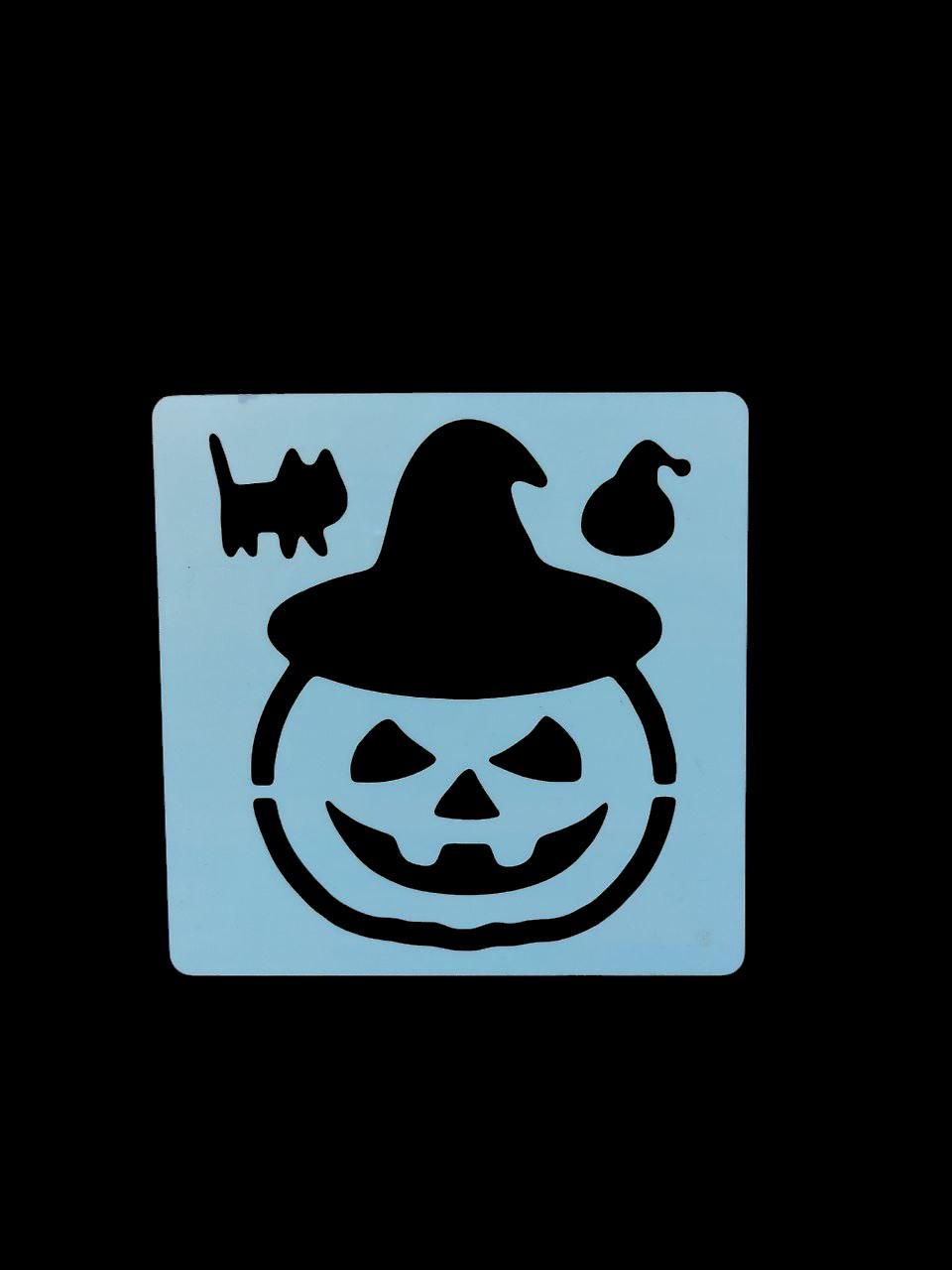 Трафарет на Хэллоуин Тыква в шляпе 13x13 см Серый (7615/51) - фото 2