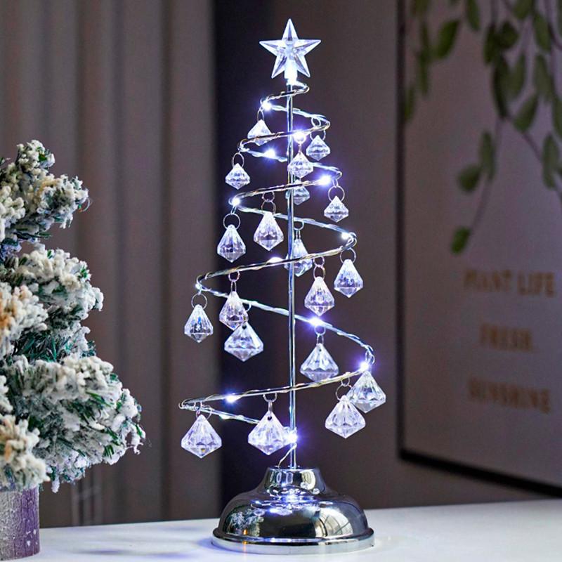 Нічник новорічний Lesko SDS001 Кришталева ялинка від батарейок Холодний білий (31160309)