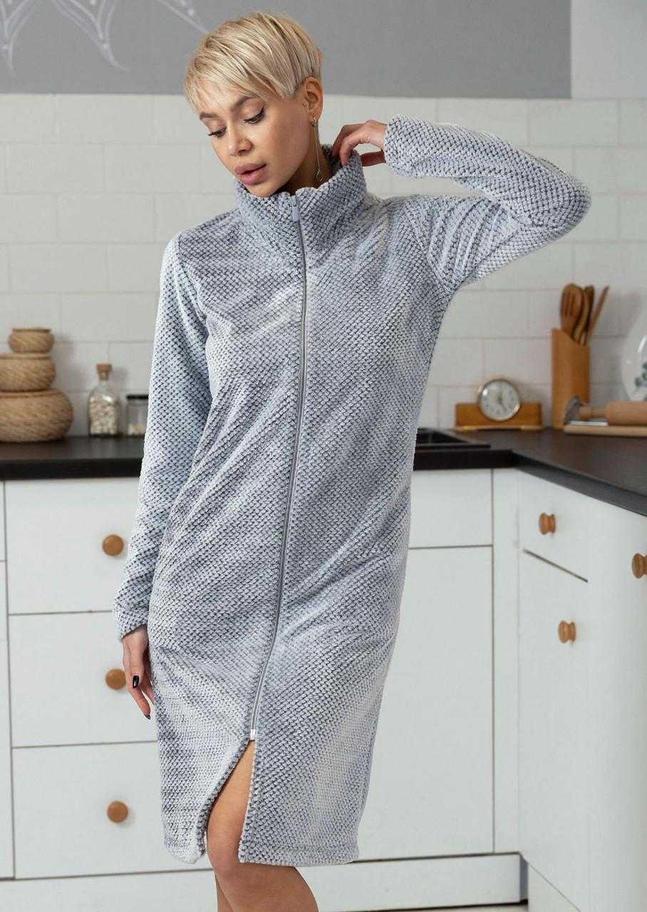 Халат женский Leinle фактурный на молнии с длинным рукавом S Серый (1634/90053)