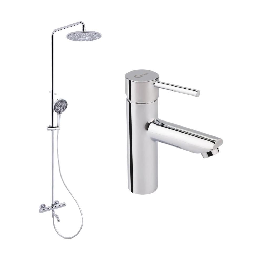 Душевая система универсальная Q-tap Scorpio термостатическая на три потребителя с изливом/смеситель для раковины Chrome