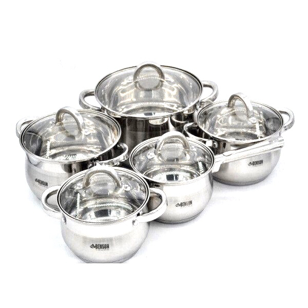 Набор кухонной посуды Benson BN-211 из нержавеющей стали с 5-слойным дном 2,1/2,9/3,9/6,5 л 10 пр. серебристый (BN-211)