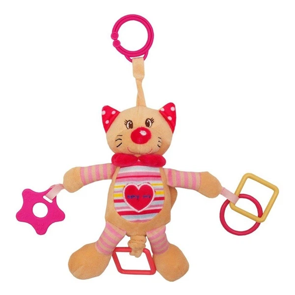 Іграшка-підвіска для малюків Baby mix Котик з вібрацією плюшева 22 см Рожево-бежевий (150-98-STK-17517C/44884)