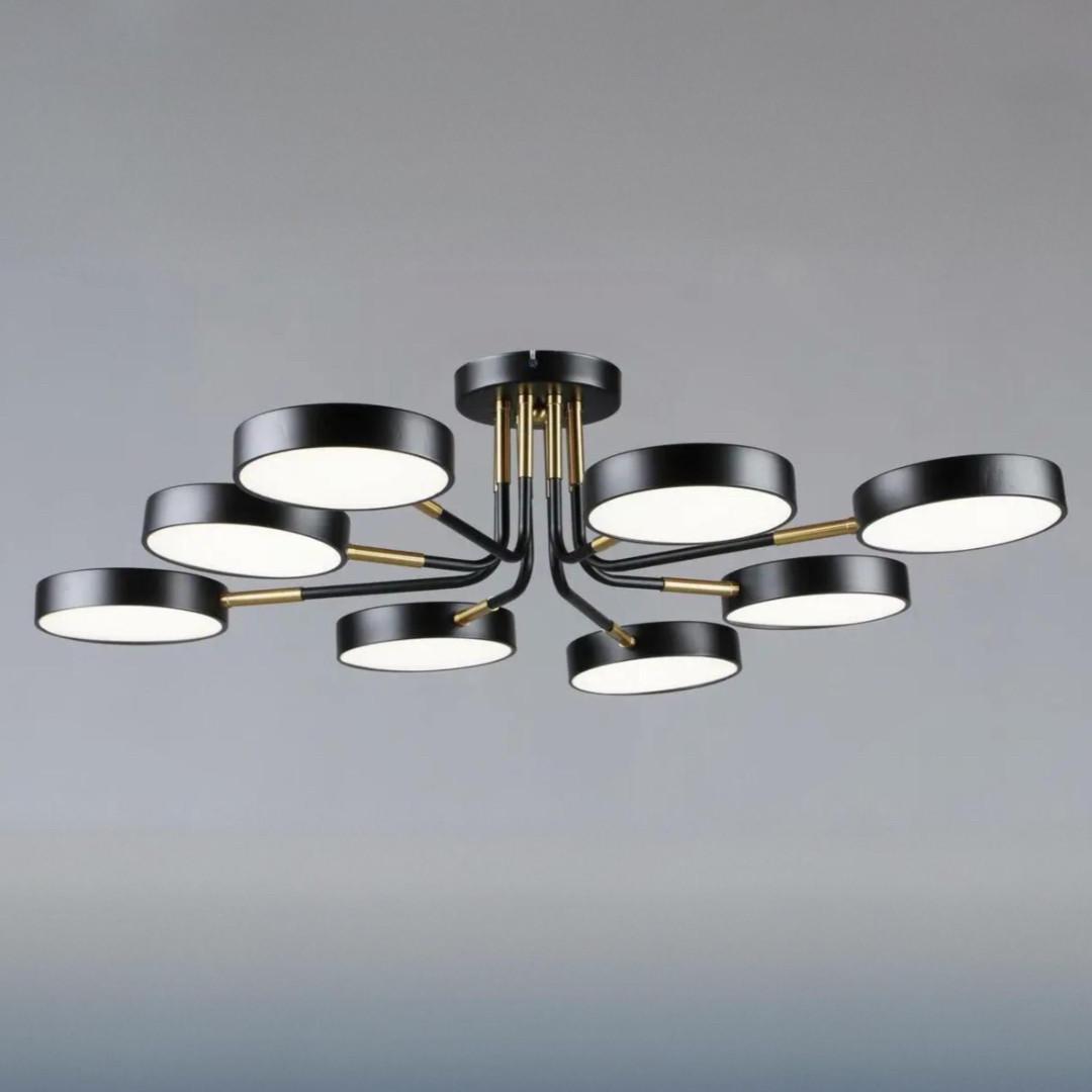 Люстра светодиодная Sirius на восемь плафонов 96W 3000-6500К Черный/медь (B N6341/8 BK+COP)