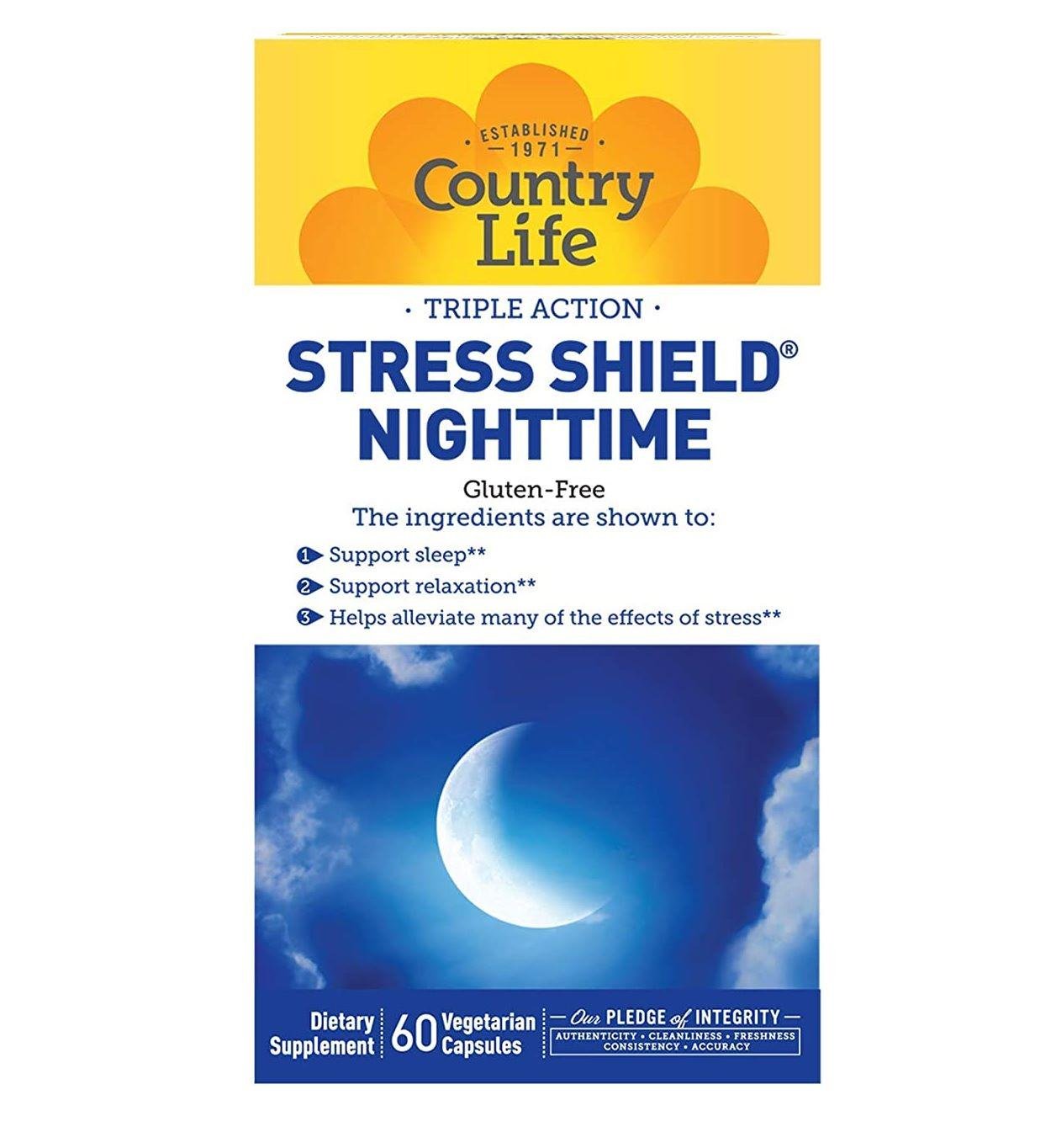 Комплекс для профілактики нервової системи Country Life Stress Shield Nighttime 60 Caps