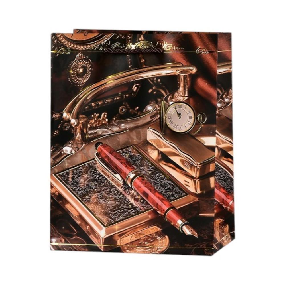 Подарочный пакет Stenson Antique R33152-M для мужчин с ручками 26х32х10 см Разноцветный (25441608)