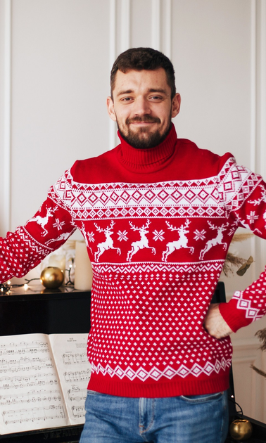 Светр-гольф новорічний чоловічий Вишиваночка S Червоний (2091) - фото 3