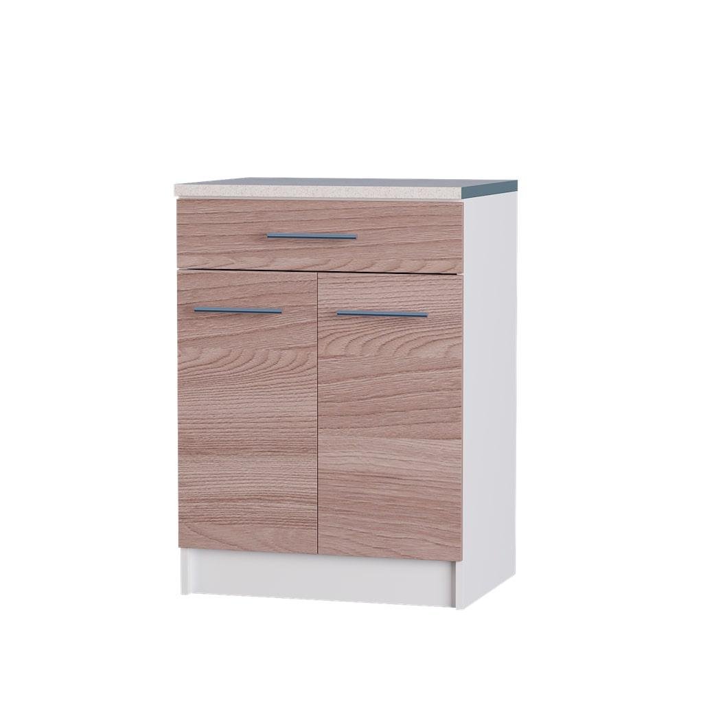 Модуль кухонный нижний с шухлядой Эверест Эко 600 со столешницей 60х46х82 см Ясень Шимо темный/Белый (DTM-2903)