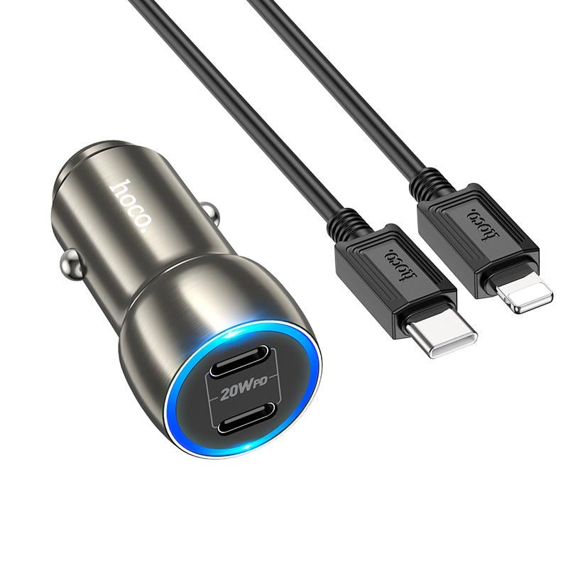 Автомобільний зарядний пристрій Hoco Type-C для Lightning Cable Tough Dual Port Z48 40W 3A PD/QC Grey (11870369) - фото 3 Автомобільний зарядний пристрій Hoco Type-C для Lightning Cable Tough Dual Port Z48 40W 3A PD/QC Grey (11870369) - фото 3