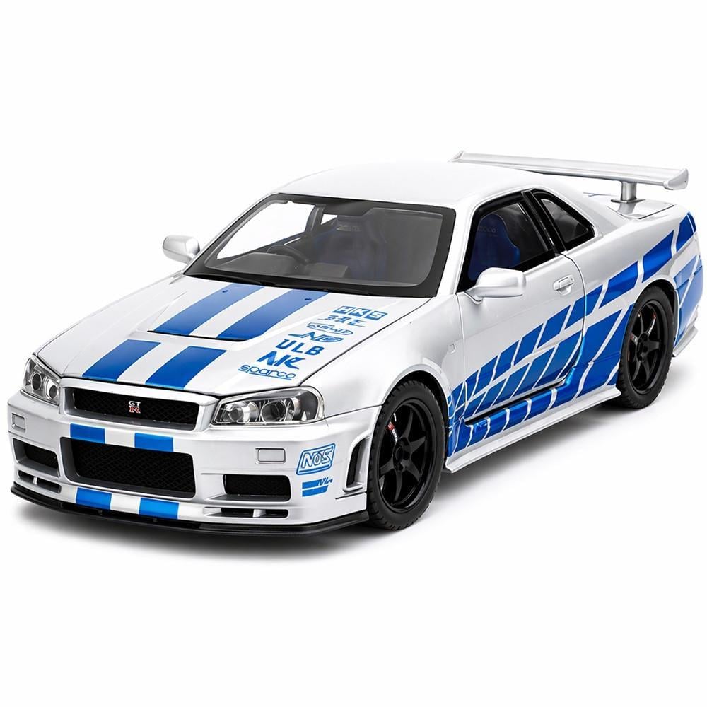 Игрушечная машинка металлическая Nissan Skyline GT-R R34 1:32 инерционная со светом и звуком/открывающаяся дверь капот багажник 15 см (3017648741)