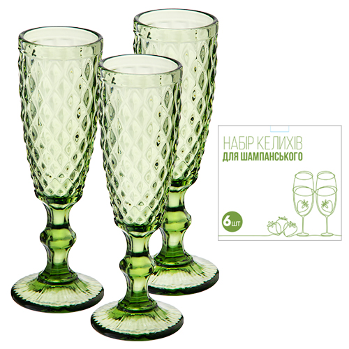 Набір бокалів для шампанського SNT Аргайл 180 мл 6 шт. Смарагдовий (9446) - фото 2 Набір бокалів для шампанського SNT Аргайл 180 мл 6 шт. Смарагдовий (9446) - фото 2