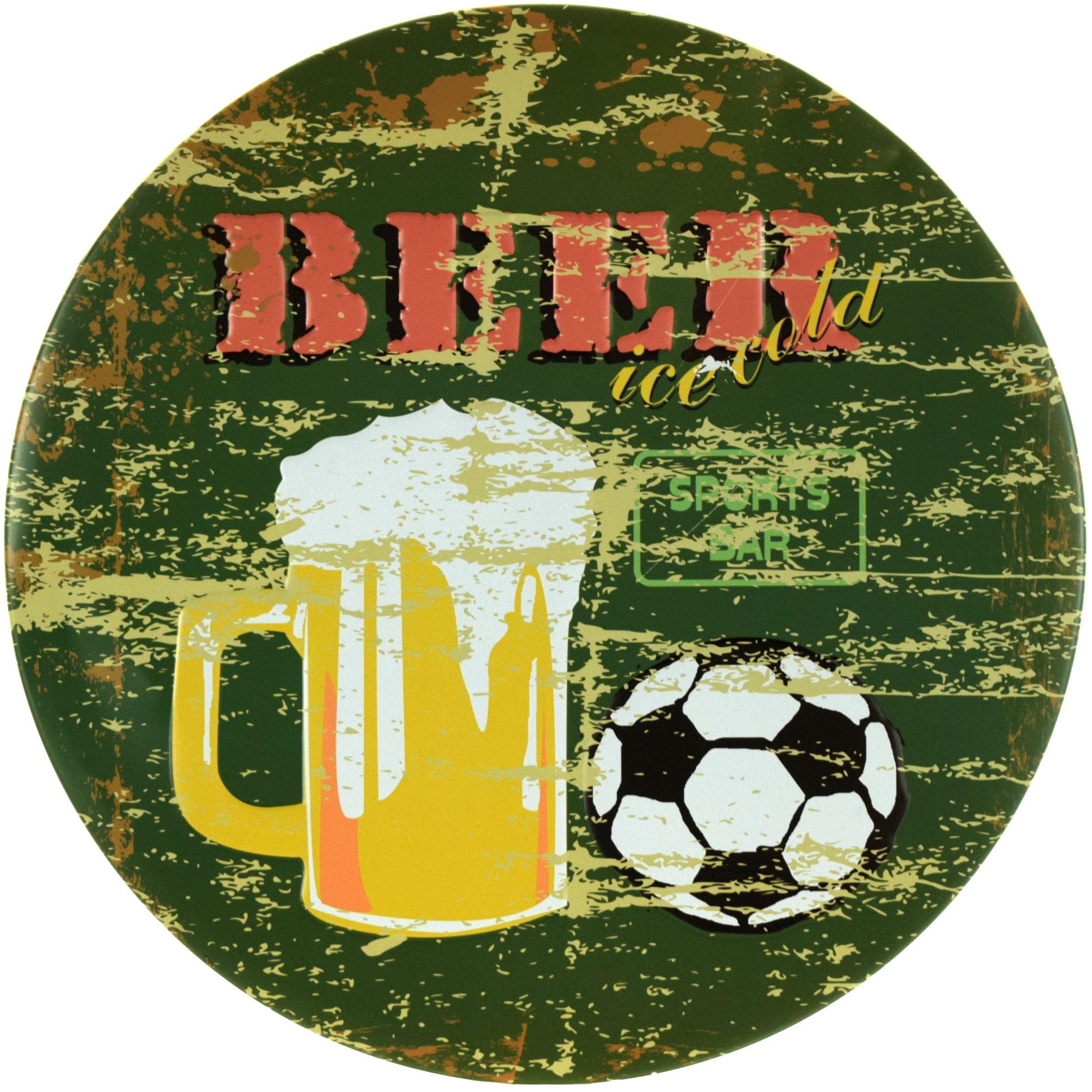 Табличка металлическая Пиво Спортивный Бар/Beer Sports Bar круглая 30 см