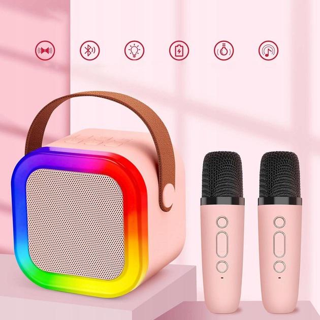 Колонка Bluetooth K12 Led з двома бездротовими мікрофонами Рожевий - фото 8 Колонка Bluetooth K12 Led з двома бездротовими мікрофонами Рожевий - фото 8