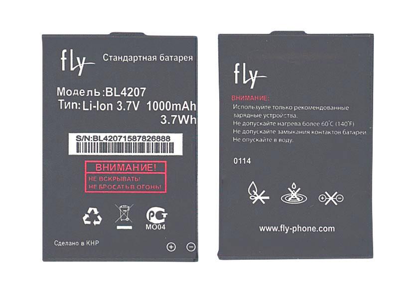 Аккумулятор для смартфона Fly BL4207 Q110 TV 3,7V 1000 mAh 3,7 Wh Black Аккумулятор для смартфона Fly BL4207 Q110 TV 3,7V 1000 mAh 3,7 Wh Black