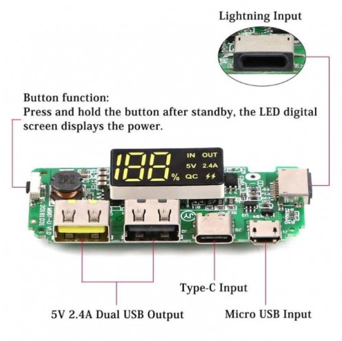 Плата повербанка H961-U V6.0 С LED USB 5 В 2 А (18236441) - фото 2