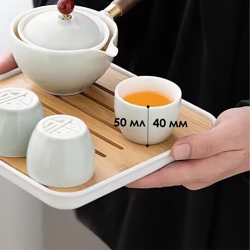 Набор для чайной церемонии дорожный керамический White Gray/Blue - фото 5 Набор для чайной церемонии дорожный керамический White Gray/Blue - фото 5