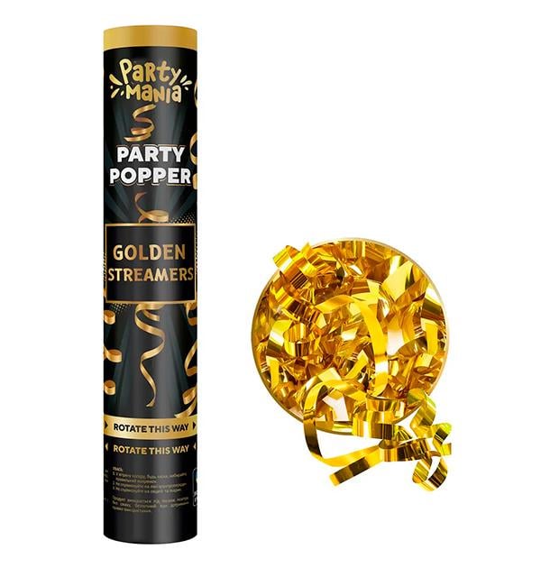 Хлопушка на праздник Серпантин 30 см Золотой (31064555)