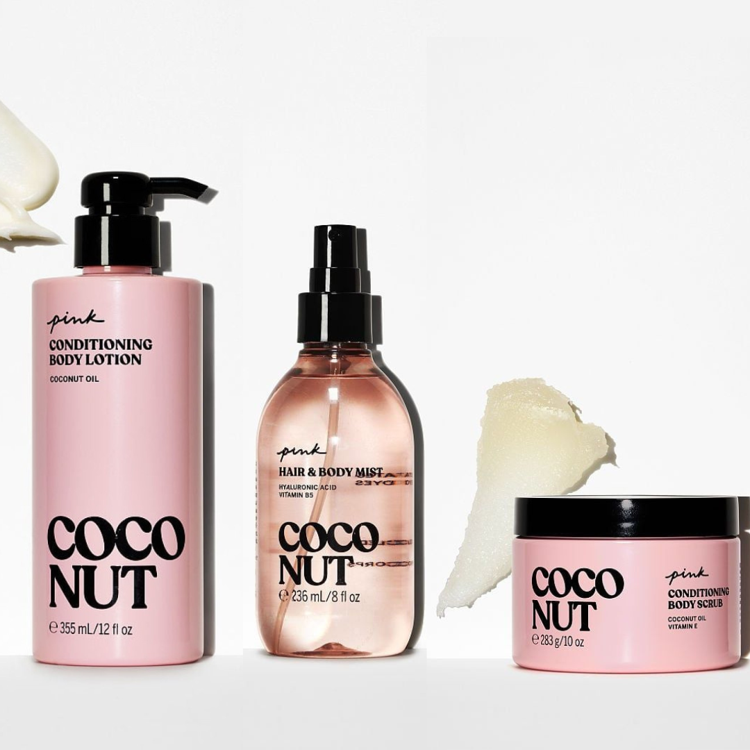 Набор косметический Victoria's Secret PINK Coconut спрей 236 мл/лосьон 355 мл/скраб 283 г (2214480685)