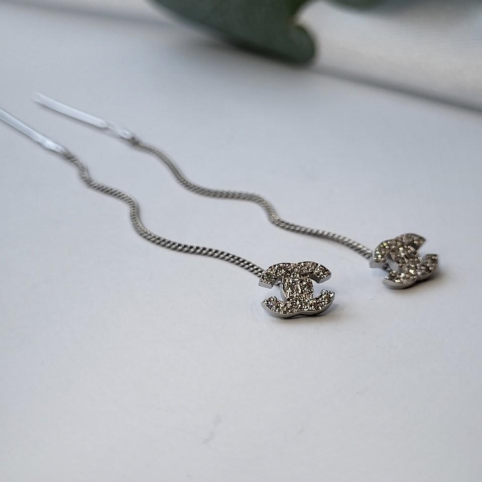 Серьги из серебра Коко с камнями серебро 925 проба покрыто родием 1,20 г (5498/1р)