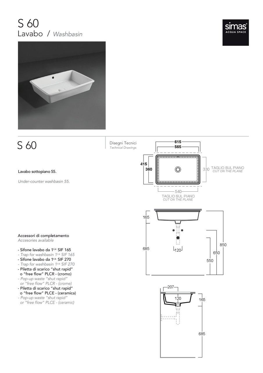 Умывальник врезной Simas Agile S60 white 615x415x165 мм Белый (184367) - фото 3 Умывальник врезной Simas Agile S60 white 615x415x165 мм Белый (184367) - фото 3