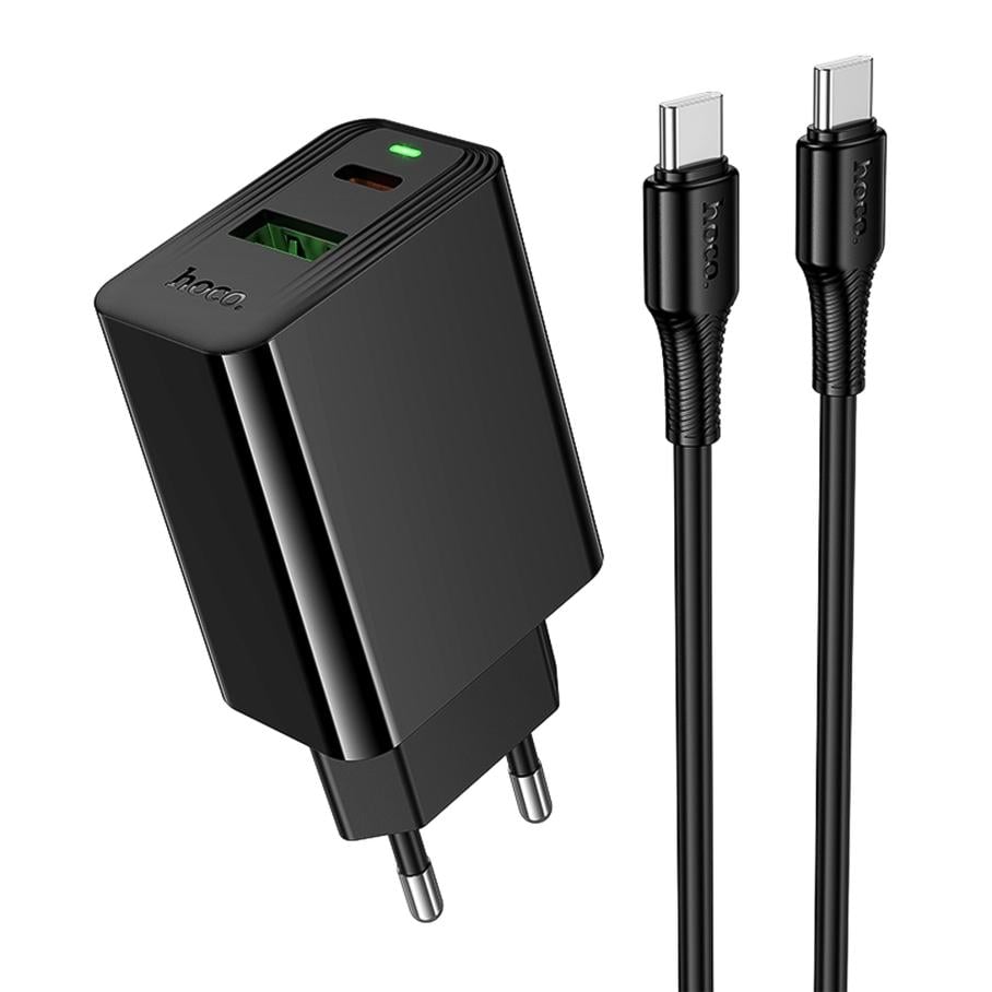 Зарядное устройство сетевое Hoco CS95A Leader PD 30W + QC 3.0 1xUSB-A/1xUSB-C и кабель Type-C to Type-C 1 м Черный (35049225)