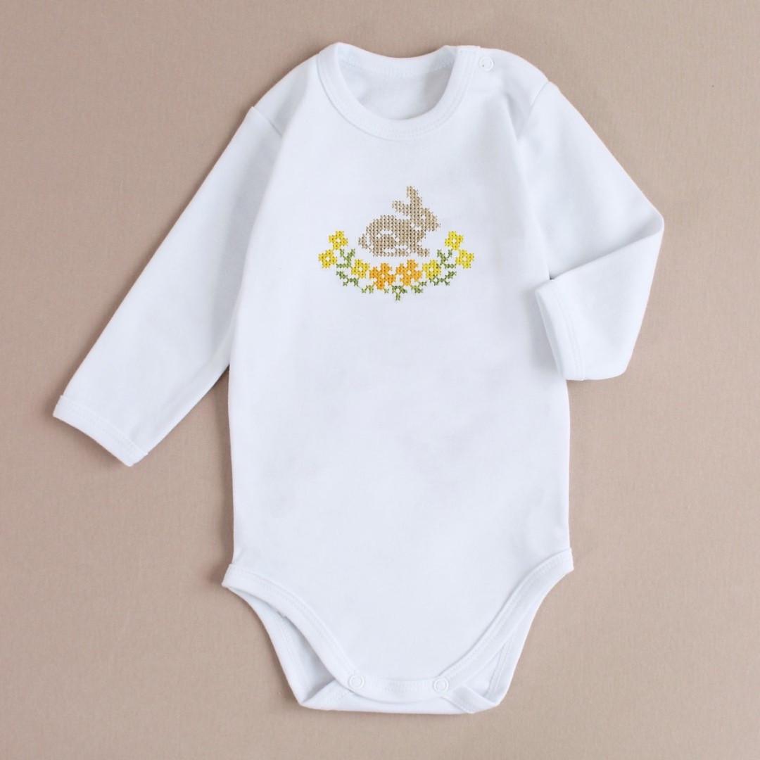 Боди с вышитым кроликом и весенними цветами 86-92 см 18-24 мес Белый (2323533724)