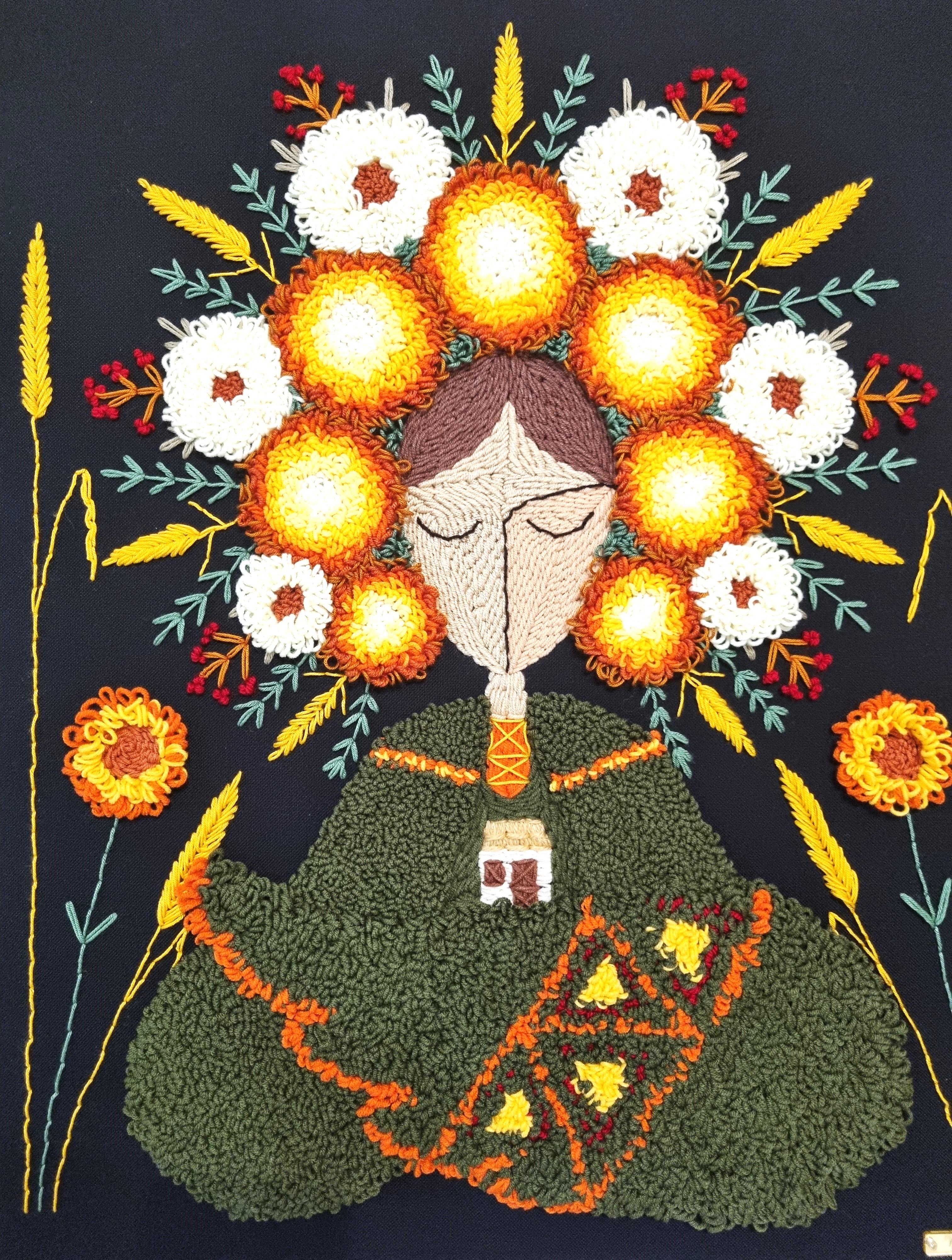 Картина ручной работы Берегиня ковровая вышивка 60х50 см