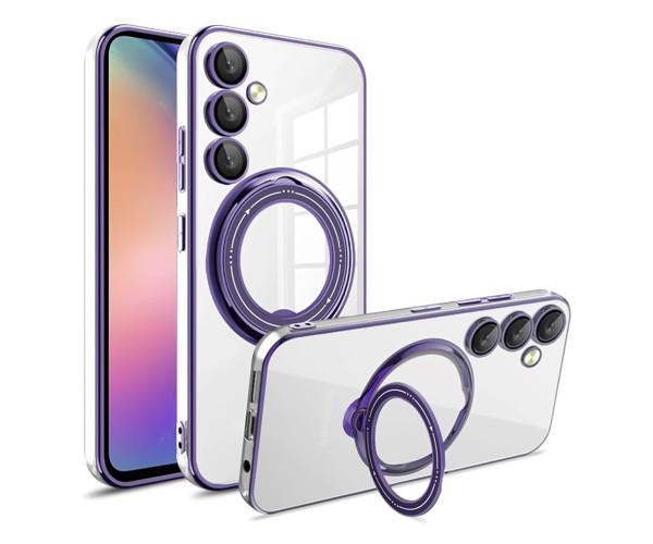Силиконовый чехол накладка Clear Case для Samsung Galaxy S24 с металлическим кольцом держателем и защитой для камеры Фиолетовый