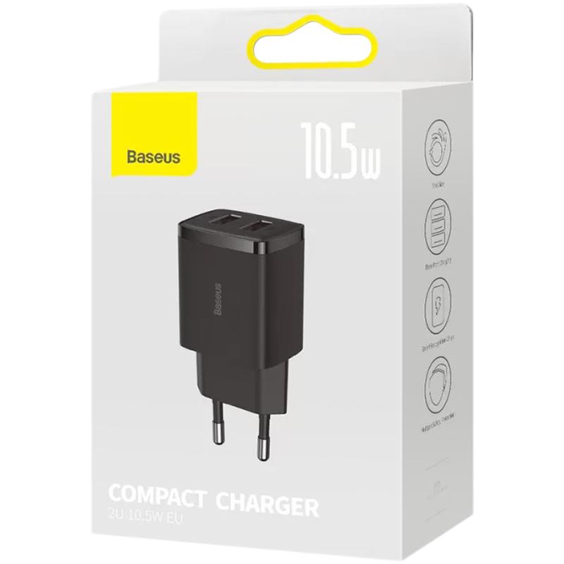 Устройство зарядное Baseus Compact Charger 2 х USB Черный (CCXJ010201) - фото 6