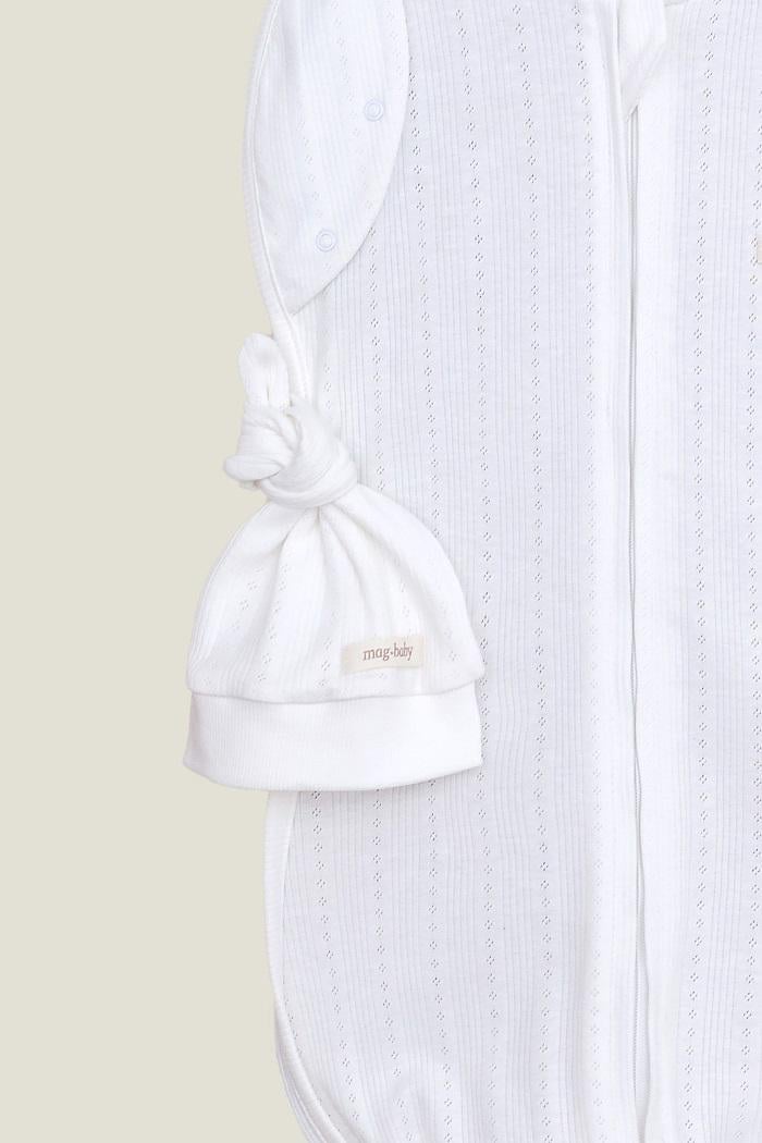 Пеленка-кокон с шапочкой летняя перфорированная для новорожденного безразмерная на молнии 0-9 мес 1 м (MG148) - фото 2