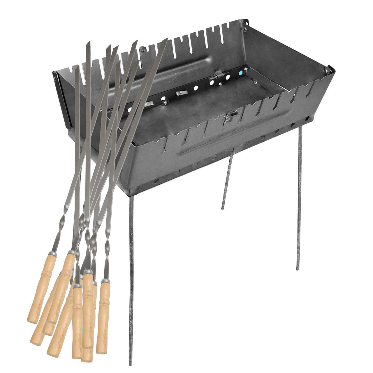 Мангал – чемодан 2 мм на 10 шампуров 570х350х160 мм с набором шампуров