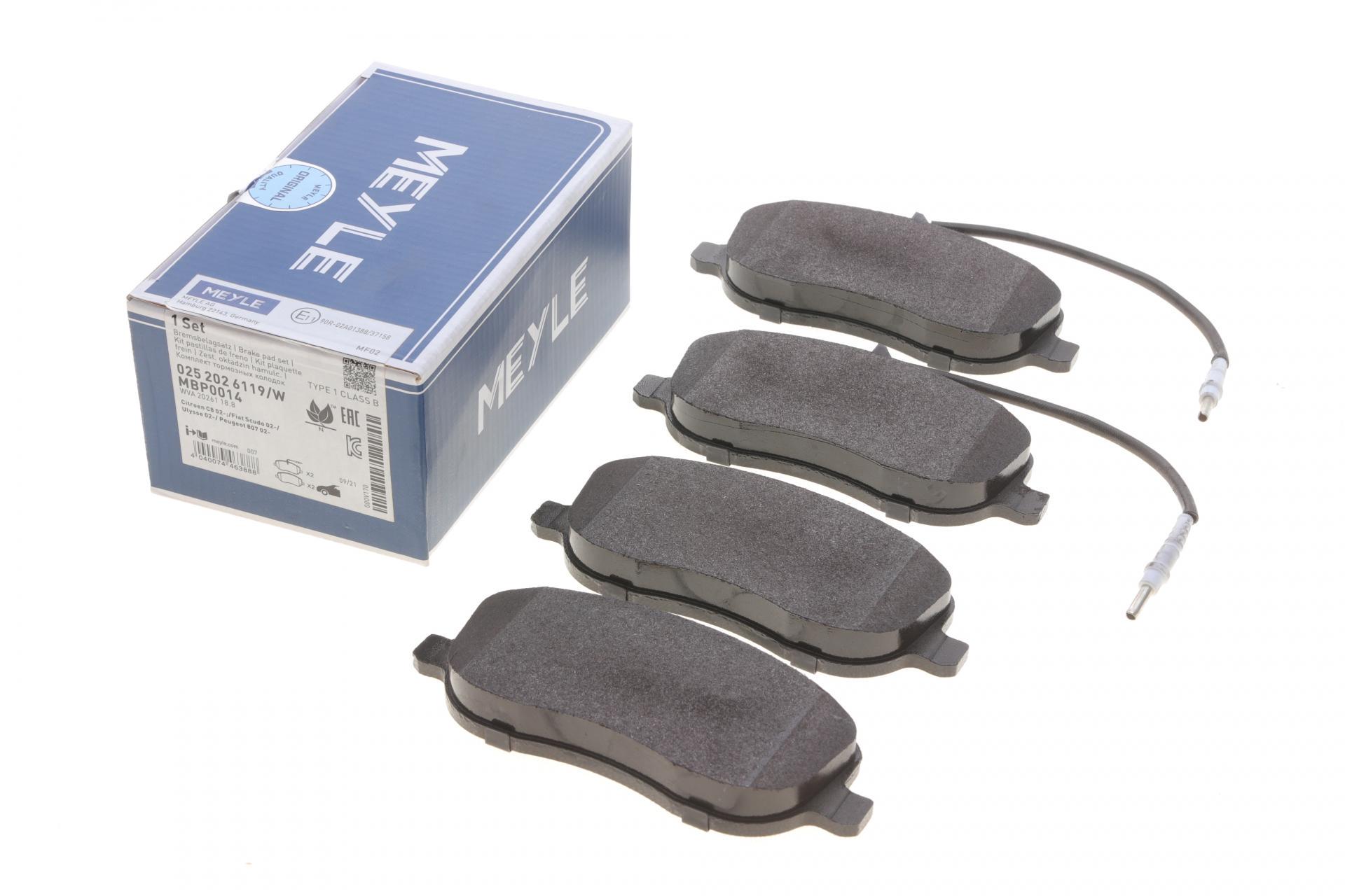 Тормозные колодки передние Meyle для Fiat Scudo/Peugeot Expert 2.0JTD/HDI 96- (025 202 6119/W)