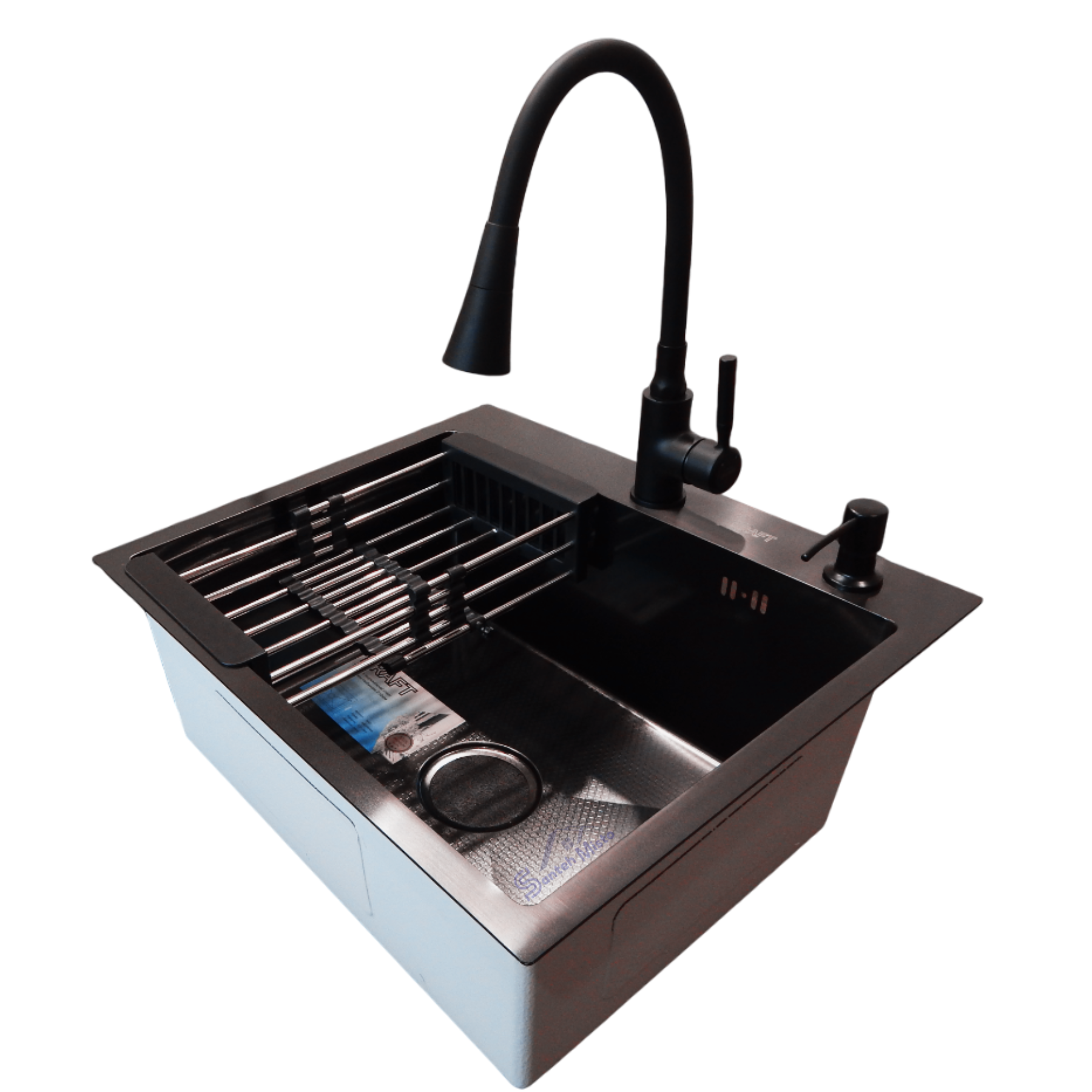 Комплект кухонной мойки KRAFT Handmade PVD HS 3,0/1,0 мм декор 54x48 см Черный (37651)