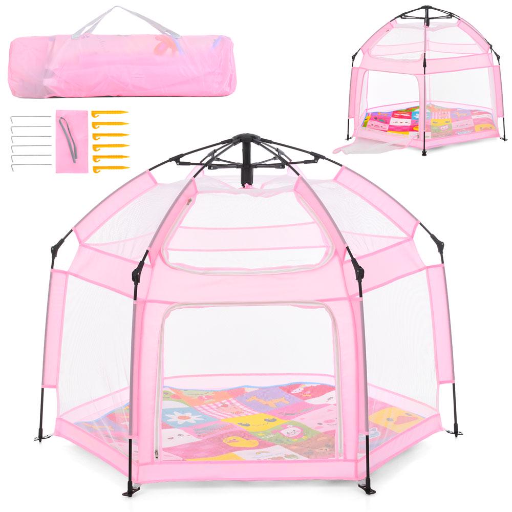 Палатка автоматическая MR 1512 с сетчатыми стенками и ковриком 146х127х110 см Розовый - фото 3 Палатка автоматическая MR 1512 с сетчатыми стенками и ковриком 146х127х110 см Розовый - фото 3