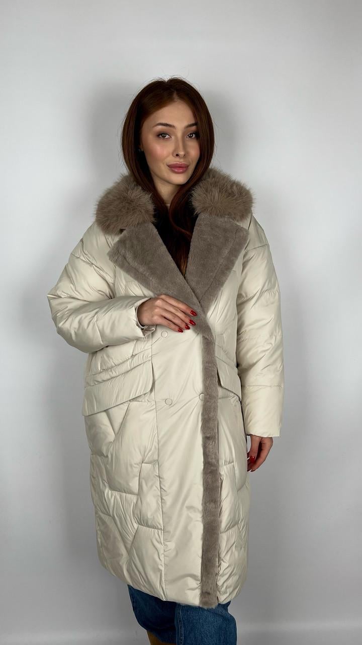 Куртка-пальто жіноча зимова р. 44 Бежевий (#9033-05) - фото 4
