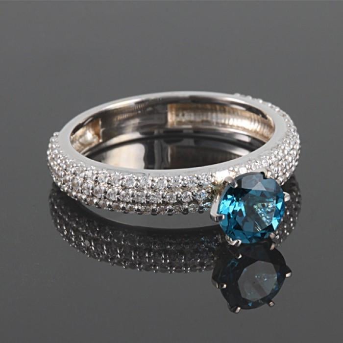 Кільце з білого золота з топазом London Blue (2248351806)