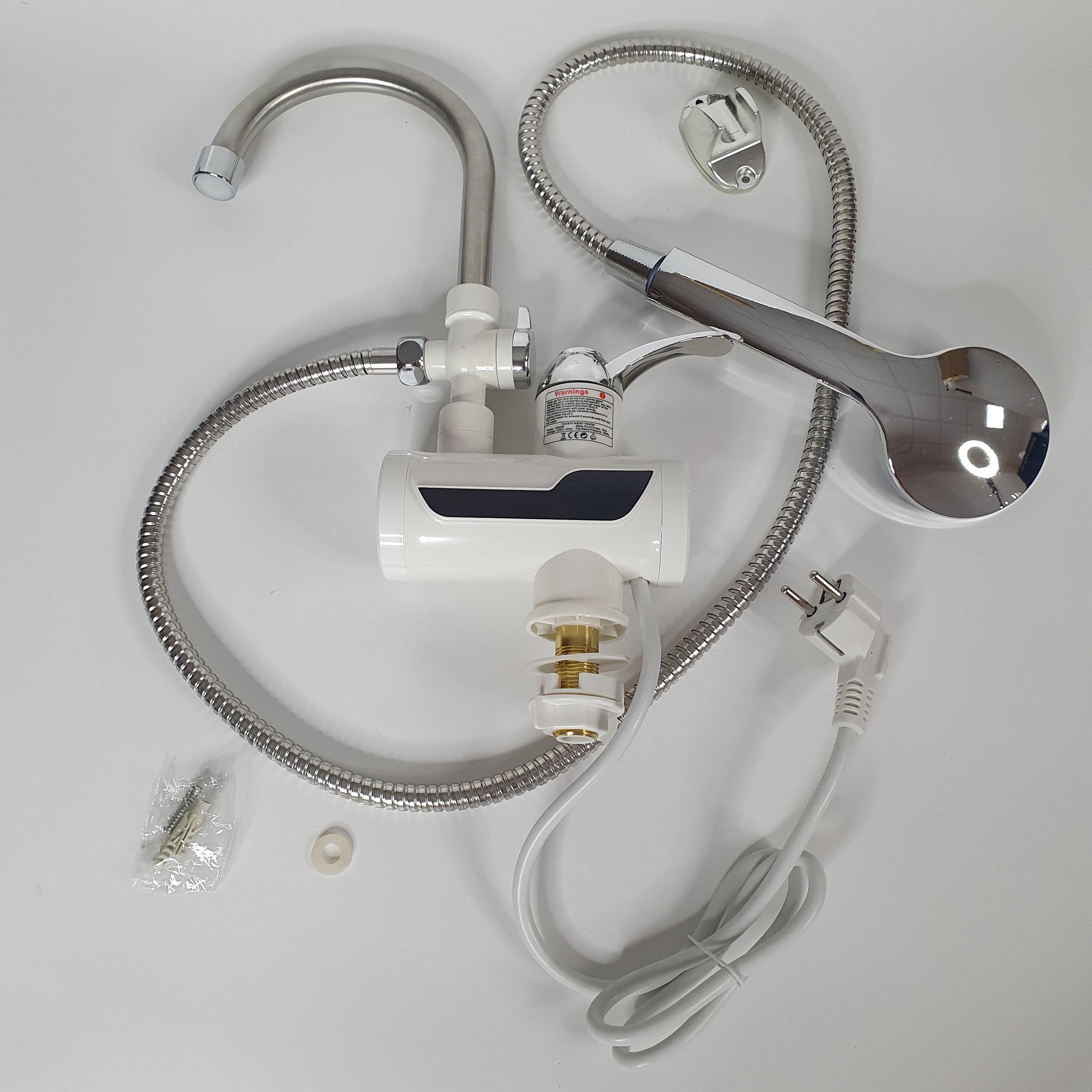 Водонагреватель-кран проточный нижнее подключение с LCD-экраном и душем 3000 Вт Белый (HWH-973)