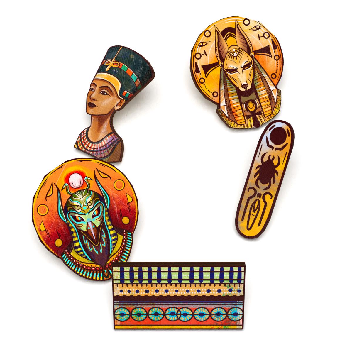 Набор значков Lex Altern Египетская мифология/иероглифы из дерева 5 шт.