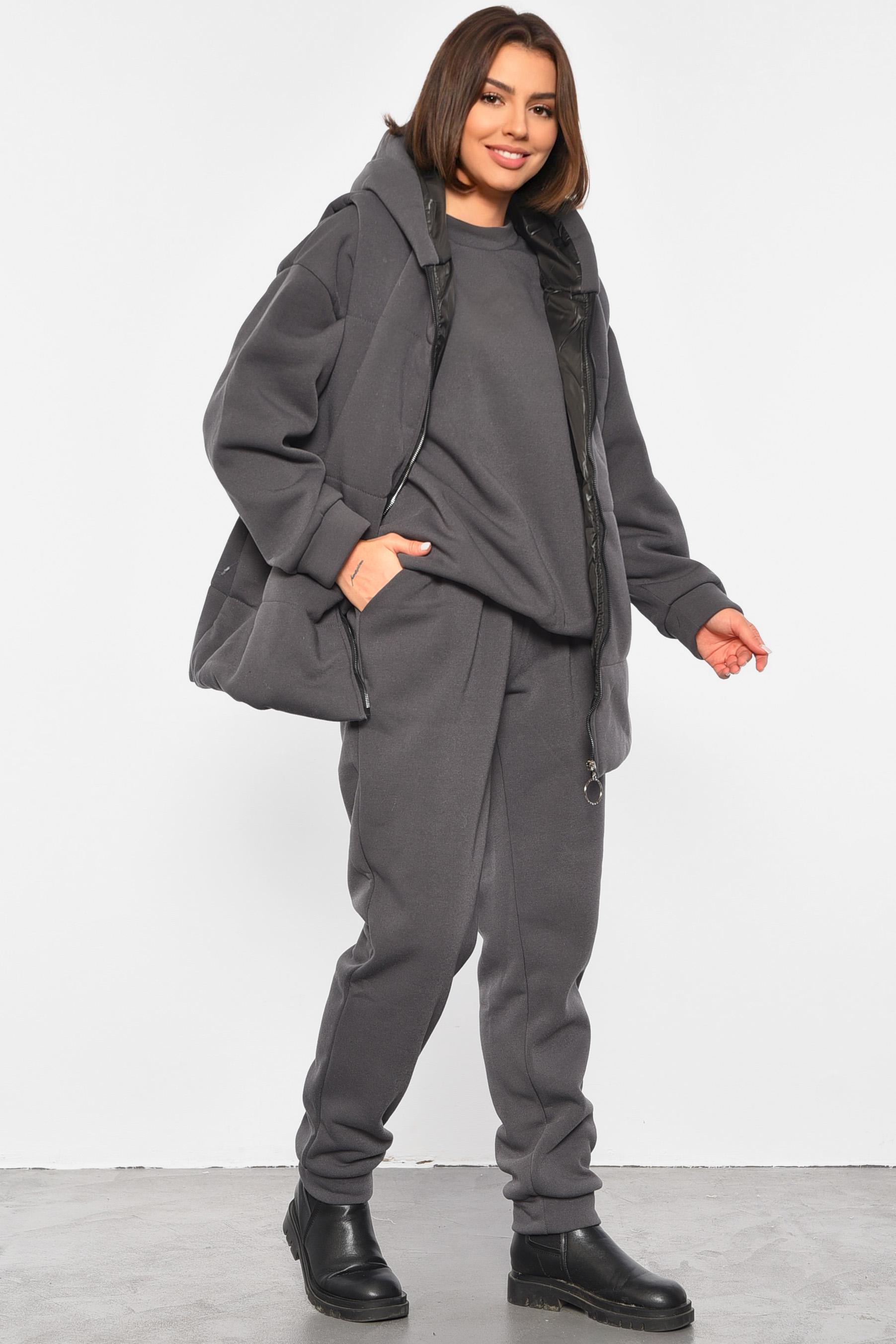 Спортивний костюм жіночий напівбатальний трійка на флісі 2XL Сірий (189163) - фото 2