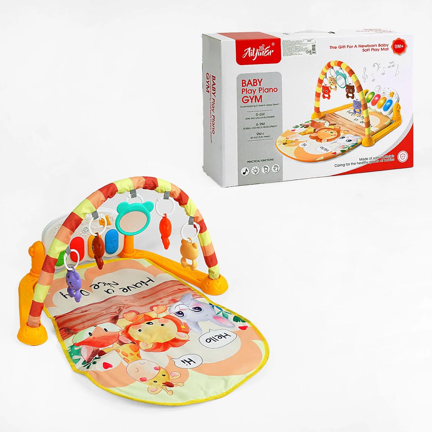 Развивающий коврик 508-8 B/24 звук/подсветка/пианино/мелодии/зеркальце/4 погремушки/в коробке (25107618)