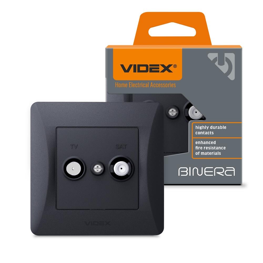 Розетка TV+SAT Videx Binera конечная Черный графит (12088)