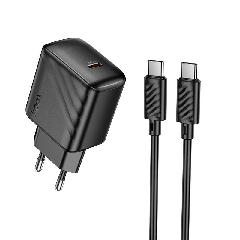 Зарядний пристрій для телефонів з кабелем Hoco CS24A Puerto single-port PD25W charger set C-C EU Black (24704) Зарядний пристрій для телефонів з кабелем Hoco CS24A Puerto single-port PD25W charger set C-C EU Black (24704)