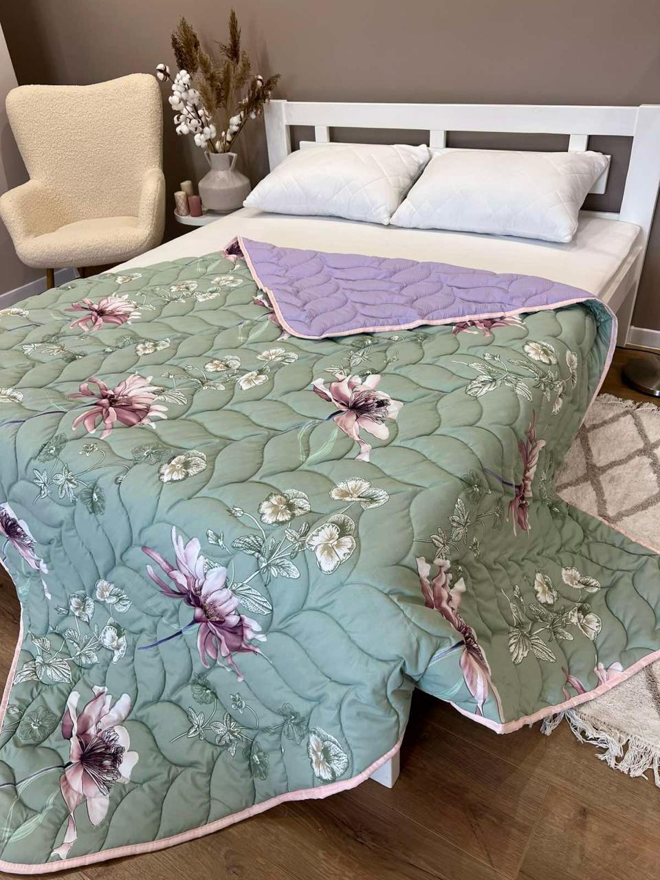 Одеяло летнее двухстороннее с рисунком євро 200x220 см Сиреневый (27480982) - фото 3