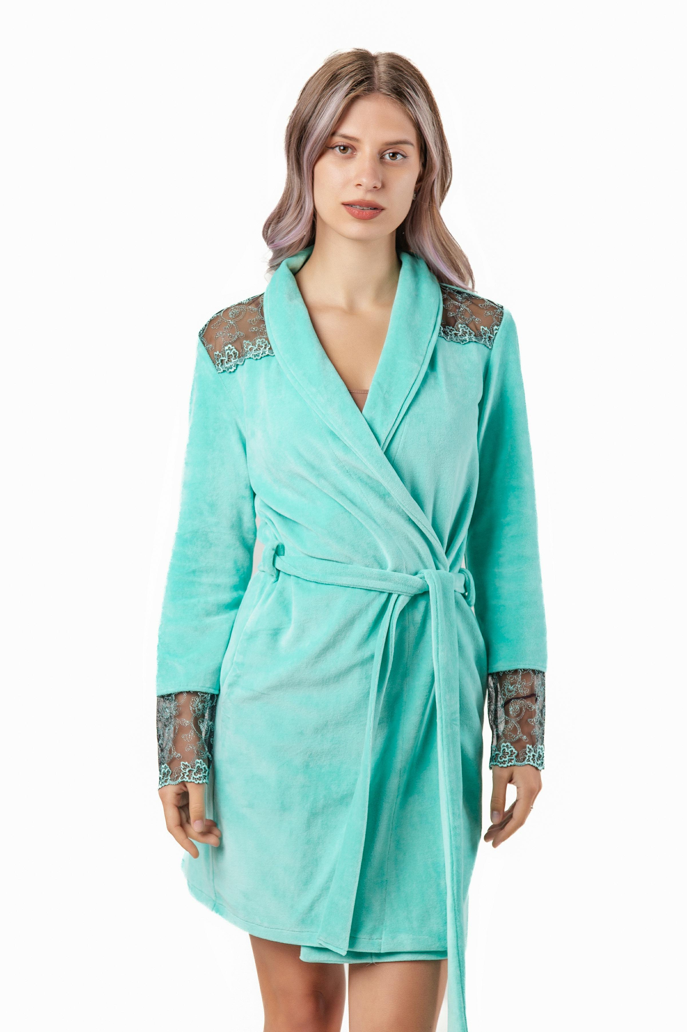 Халат женский Felisiya Lingerie велюровый L Бирюзовый (29976867)