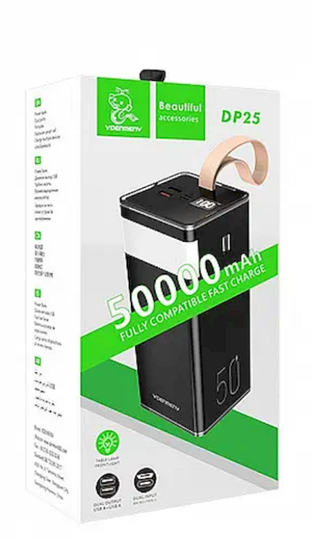 Повербанк з ліхтарем Denmen DP25 50000 mAh Чорний