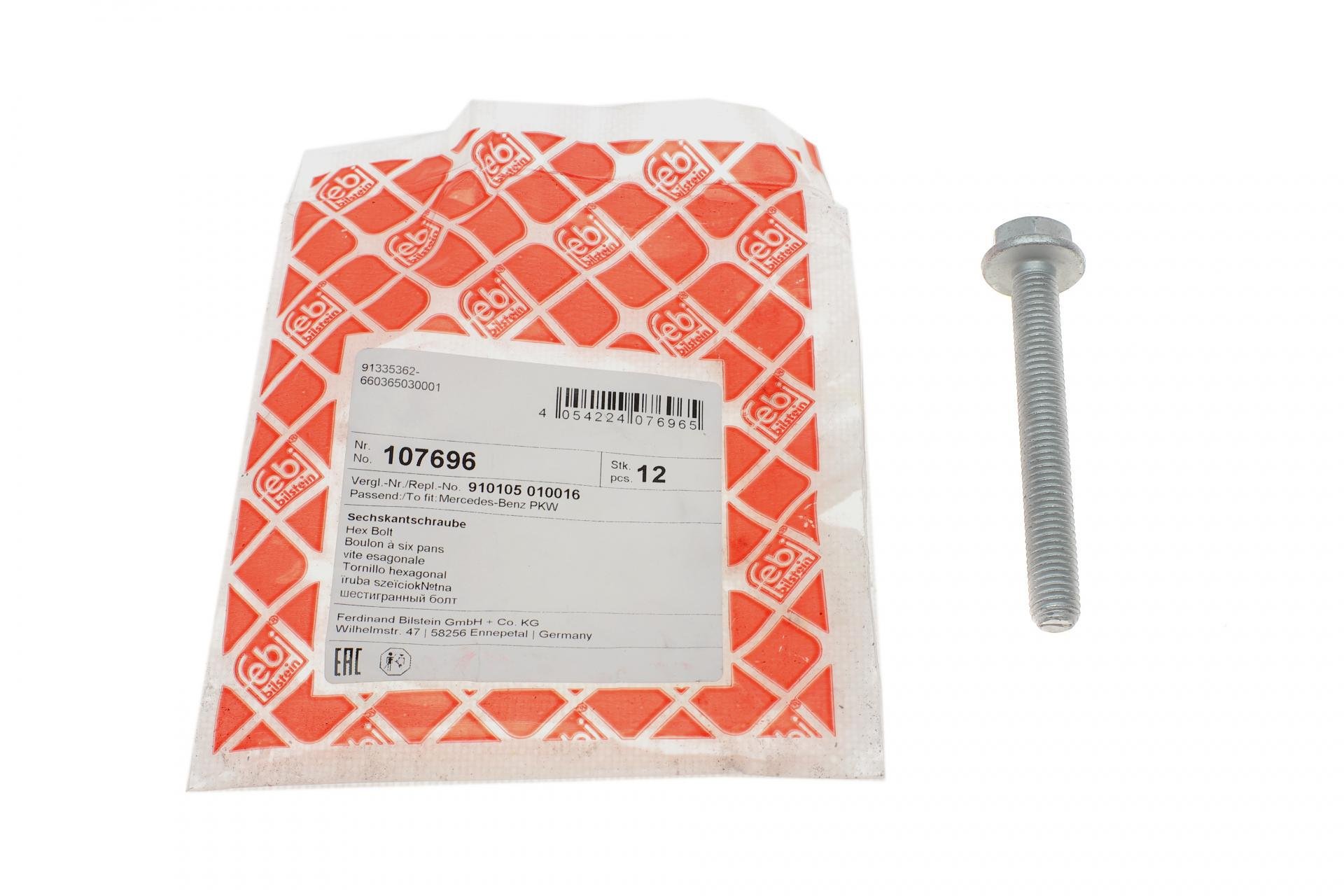 Болт із шестигранною головкою FEBI BILSTEIN Mercedes Actros/Atego 70- M10x1,5x80 - (107696)