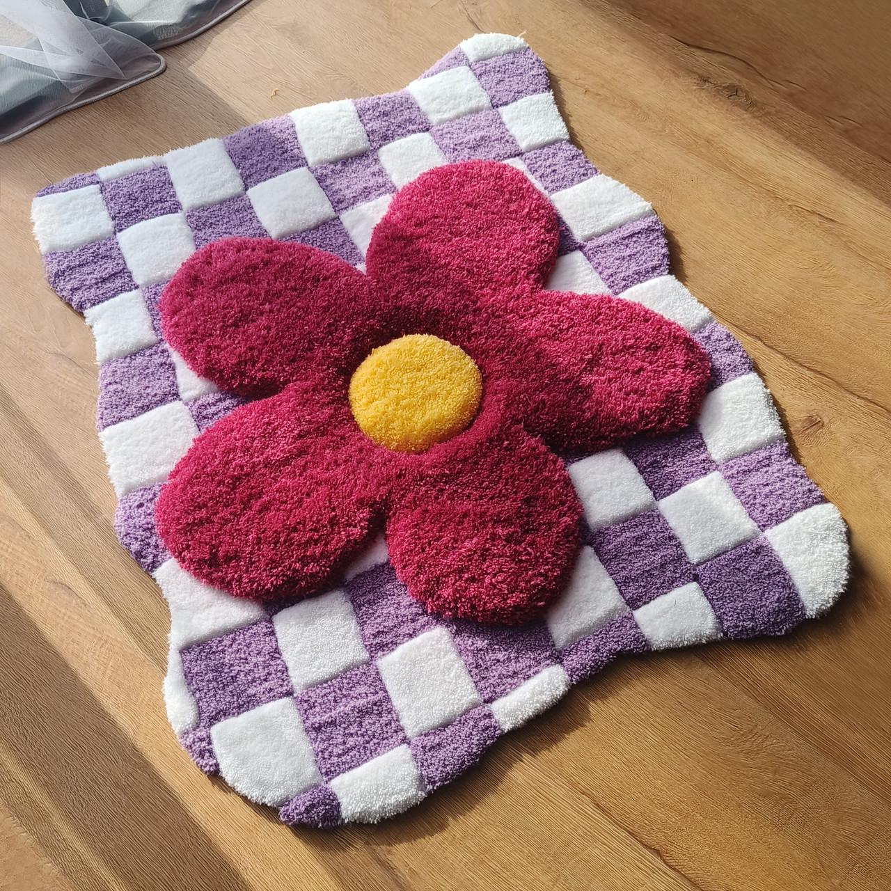 Ковер ручной работы с объемным узором Ромашка 60х45 см