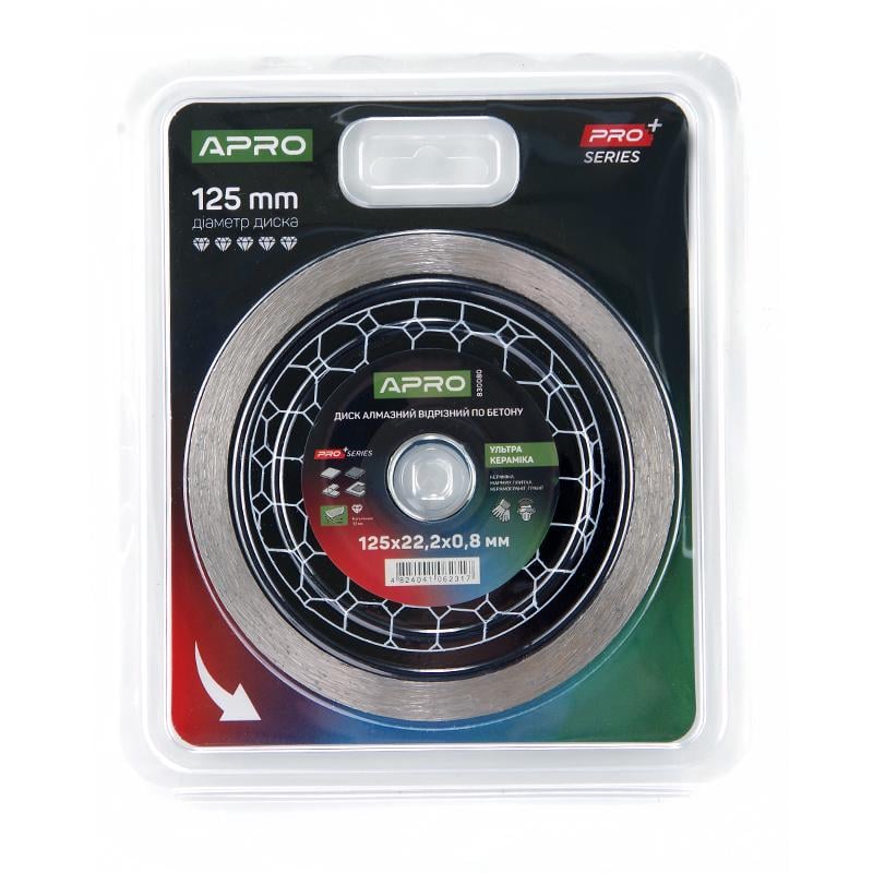 Диск алмазный по бетону Apro PRO Керамика ультра 125х0,8х22,22 мм 22-24% (830080) Диск алмазный по бетону Apro PRO Керамика ультра 125х0,8х22,22 мм 22-24% (830080)